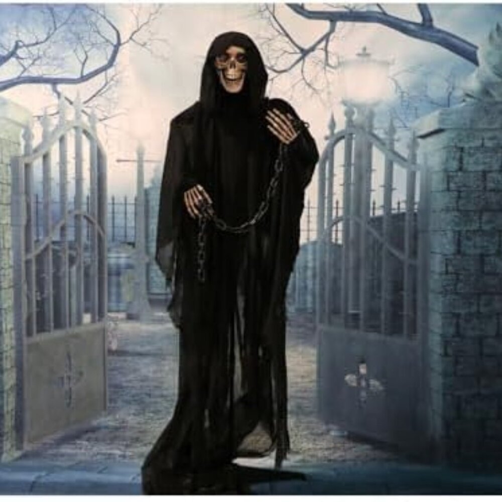 Haunted Hill Farm Life-Size Scary Grim Reaper with Chain, Halloween Animatronic